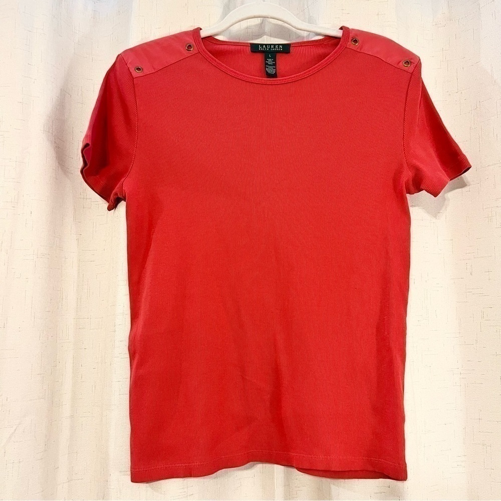 LAUREN Ralph Lauren Ribbed Cotton Blouse in Red